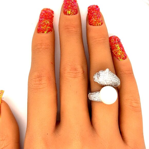 Panther Bypass Pearl 925 Silver Ring - Picture 11 of 12